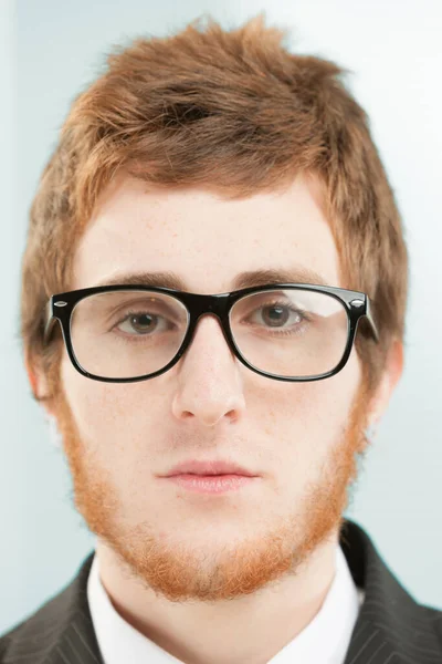 Close Frontal Portrait Young Man Short Red Hair Beard Neutral — Photo