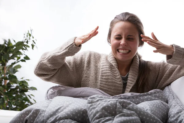 Annoyed Young Woman Blowing Nose Sneezing Fed Tired Illness Weak — Stock Photo, Image