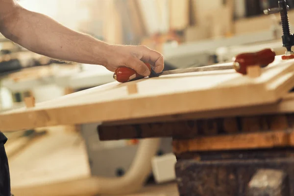 Sawmill Artisanal Carpentry Workshop Carpenter Hand Grips Handle Drawknife Resting — Stock Photo, Image