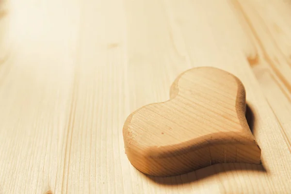 Precisely Carved Heart Positioned Lower Right Corner Wooden Surface Great — Stock Photo, Image