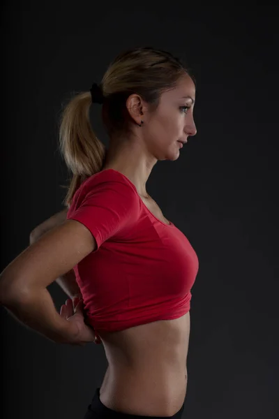 Fit Vrouw Afgezwakt Lichaam Door Gym Vaststelling Verantwoordelijkheid Portret Van — Stockfoto