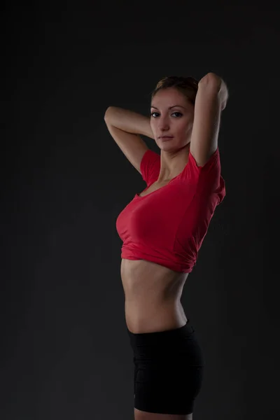 Mulher Perfeitamente Apto Feliz Destacando Curvas Corpo Tonificado Colhendo Recompensas — Fotografia de Stock