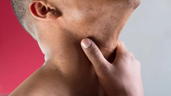 Shave Isn Perfect Huh Says Man Feeling His Lifted Neck — Stock Photo, Image