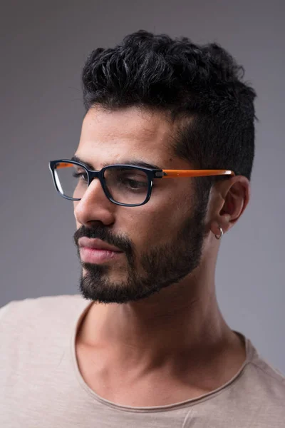 Retrato Lateral Hombre Oriente Medio Forma Atractivo Pelo Negro Barba — Foto de Stock