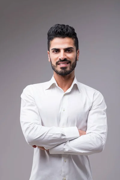 Portrait Young Attractive Well Groomed Middle Eastern Man White Shirt — Stock Photo, Image