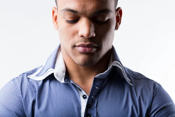 Affluent Black Man High Earning Middle Class Blue Polo Shirt — Stock Photo, Image