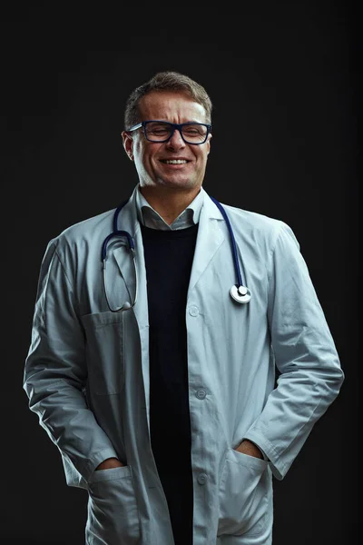 Doctor Laughs Huge Absurdity Openly Ridicules Ignorance Mocks Arrogance Those — Stock Photo, Image