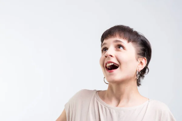 Young Woman Ecstasy Happy Surprise Naive Hope Wish Granted She — Stock Photo, Image