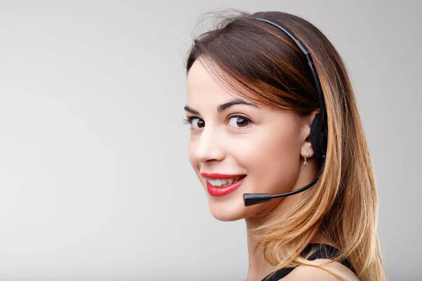 Attractive Young Woman Wearing Professional Headset Integral Part Your Business — Stock Photo, Image