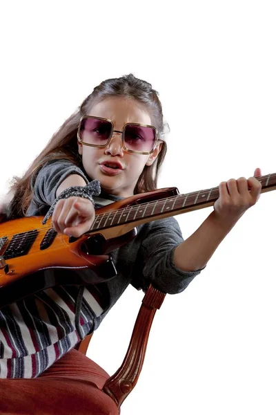 Estrella Imaginaria Del Pop Rock Una Joven Con Una Guitarra — Foto de Stock