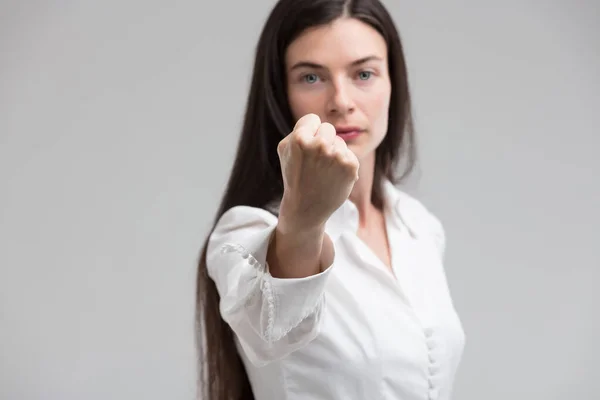Misogynists Behold Focus Clenched Fist Symbolizing Retribution Blurred Yet Beautiful — Stock Photo, Image