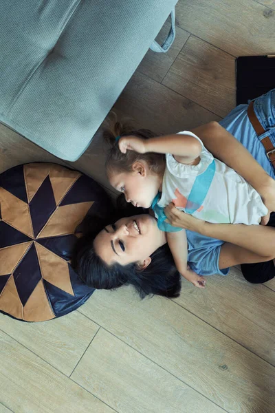 Amidst Cushions Rugs Mother Daughter Relish Private Moments Affection Protected — Stock Photo, Image