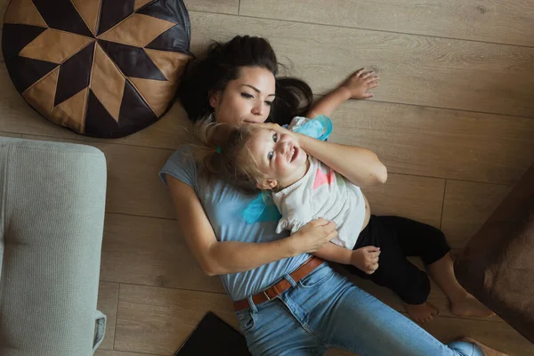 Young Mom Child Hug Cuddle Sanctuary Home Valuing Intimacy Era — Stock Photo, Image
