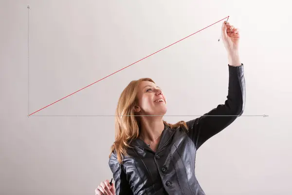 Radiating Positivity Woman Sketches Red Diagonal Cartesian Axes Either Air — Stock Photo, Image