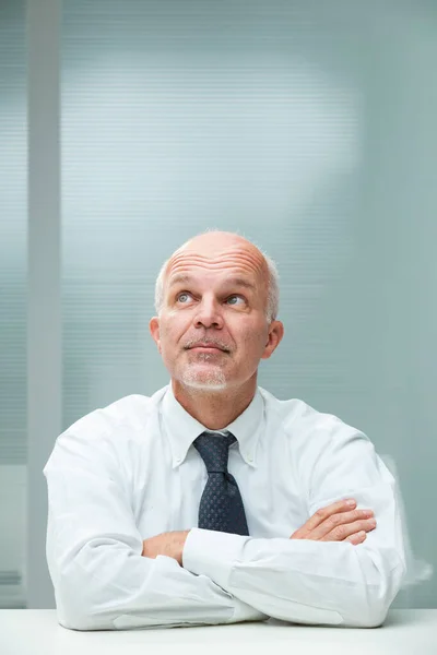 Office Thoughtful Senior Businessman Contemplates Ponders Importance Imagination Role Creativity — Stock Photo, Image