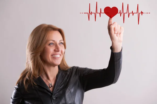 Highlighting Significance Heart Health Mature Love Smiling Blonde Woman Her — Stock Photo, Image