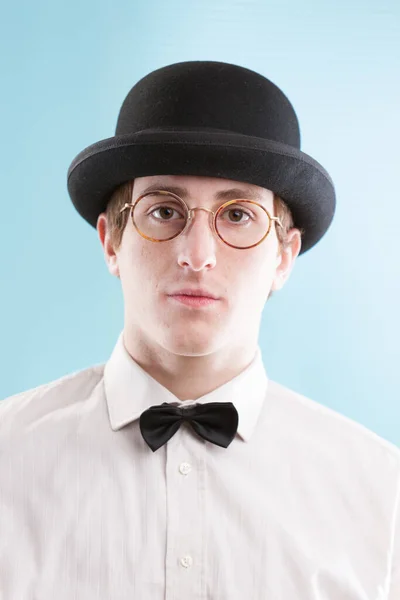 Set Business Blue Canvas Young Man Exemplifies Nerd Archetype Complete — Stock Photo, Image