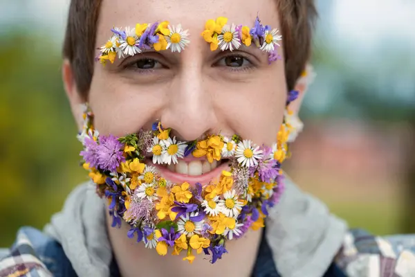 Man Face Floral Canvas Forest Either Vivid Imagination Reality Stresses — Stock Photo, Image