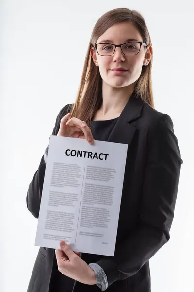 Professional Attire Demeanor Woman Presents Legal Paperwork — Stock Photo, Image