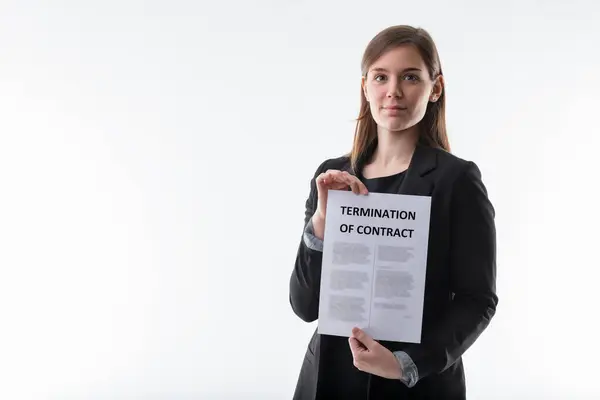 Businesswoman Serious Demeanor Presents Contract Termination — Stock Photo, Image