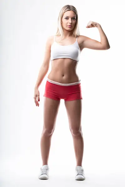 Model Flexed Arm Symbolizes Personal Empowerment Fitness — Stock Photo, Image