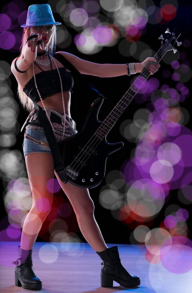 Guitarist Edgy Outfit Spirited Demeanor Shine Concert Lights Stock Picture