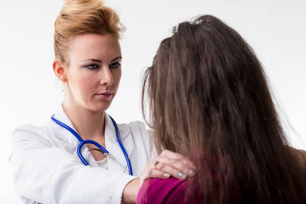 Difficult Moment Doctor Helps Her Own Distraught Patient Accompanying Her — Stock Photo, Image