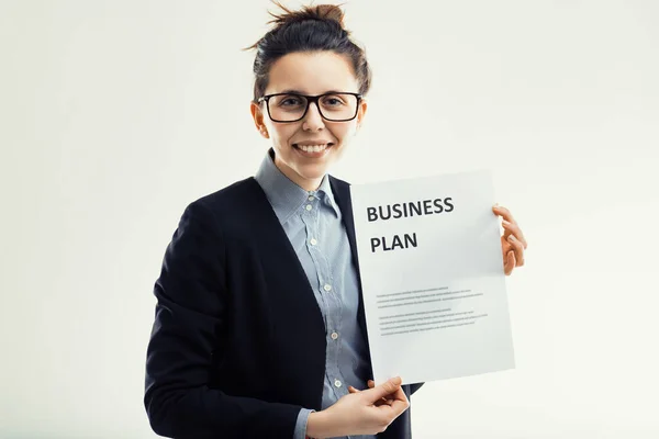 Aspiring Entrepreneur Beams Confidence She Presents Meticulously Crafted Business Plan — Stock Photo, Image