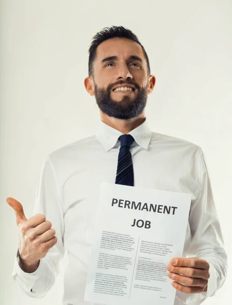 Jubilant Professional Celebrates Securing Permanent Job Position Giving Thumbs — Stock Photo, Image