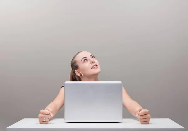 Young Woman Annoyed Slow Internet Line Countless Computer Problems Her — Stock Photo, Image