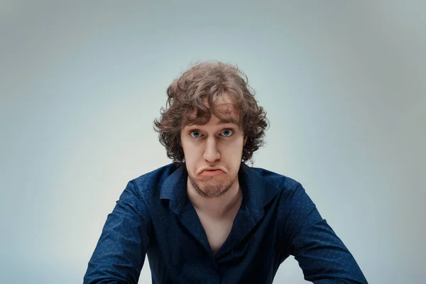 Tousled Haired Man Quizzical Look Portrays Uncertainty Questioning Recent Decision — Stock Photo, Image