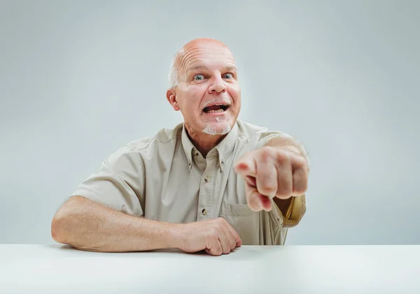 Vividly Expressing Shock Joy Senior Man Seems Calling Someone Attention — Stock Photo, Image