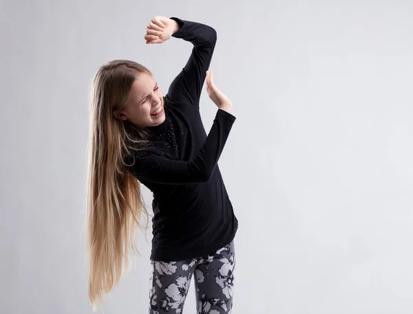Young Girl Defensively Raises Her Arms Grimacing Ward Something Repulsive — Stock Photo, Image