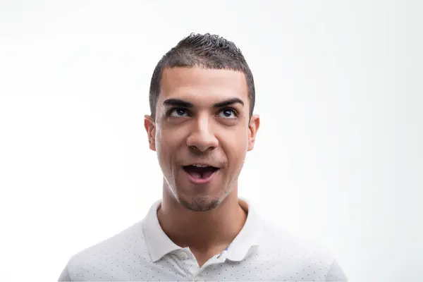 Mans Raised Eyebrows Open Mouth Portray Moment Comical Disbelief — Stock Photo, Image