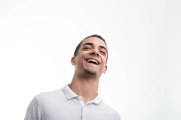Man Spontaneous Chuckle Embodies Lighthearted Carefree Moment Time — Stock Photo, Image