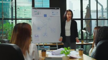 bir grup iş adamı ofiste çalışmayı tartışıyor.