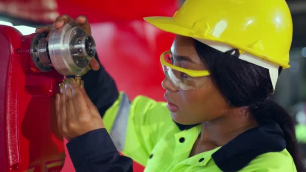 Vrouwelijke Ingenieur Werkzaam Fabriek — Stockvideo