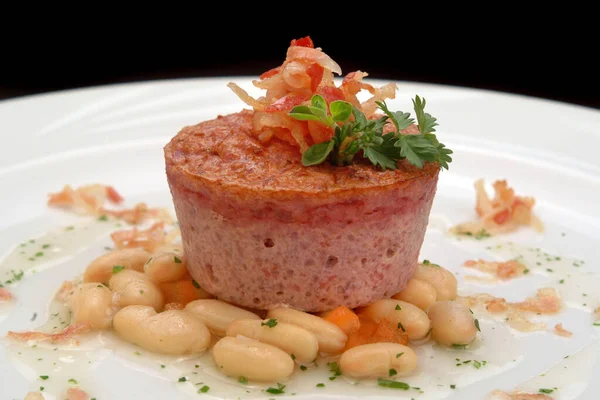 Итальянские Рецепты Питания Flan Cabbage Cannellini Beans Bacon — стоковое фото