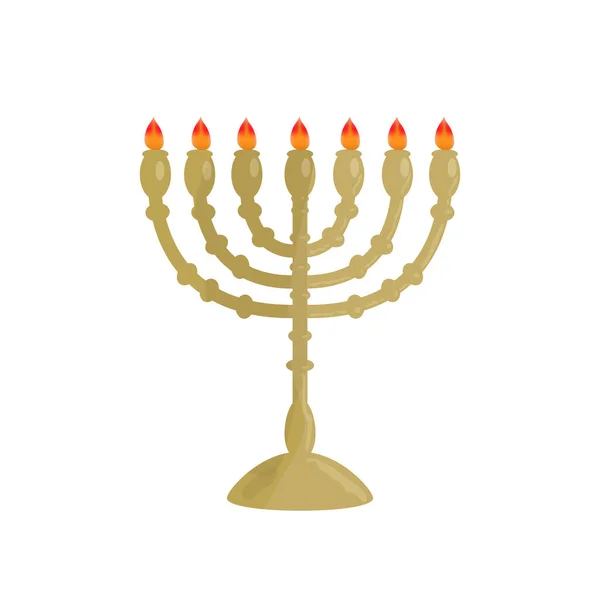 Traditional Jewish Golden Candlestick Seven Candles Menorah — Stock Vector