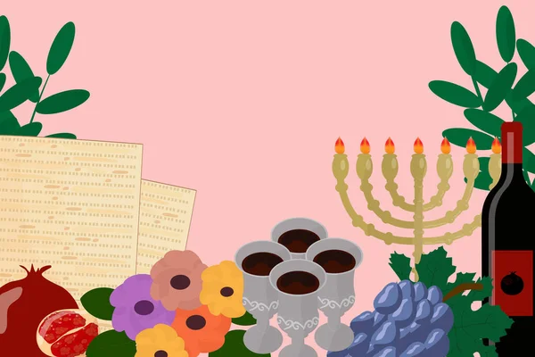 佩萨奇模板为您的设计与Matzah和春天的花 犹太人假日背景 — 图库矢量图片
