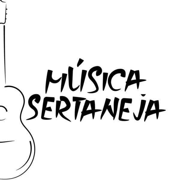 Lettering Portugués Sertaneja Musica Guitar Outline Drawing — Vector de stock