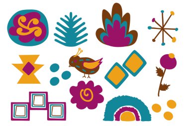 El çizimi Slav dekoratif elementleri beyaz arka planda izole edilmiş. Etnik koleksiyon