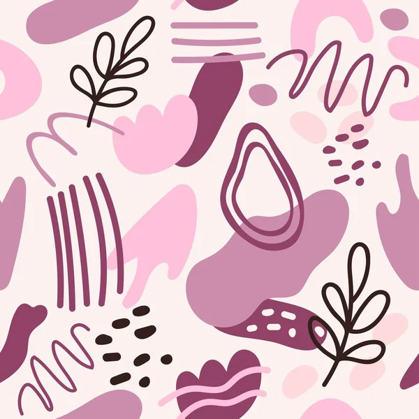 Seamless Pattern Hand Drawn Abstract Modern Bright Shapes Objects Doodle —  Vetores de Stock