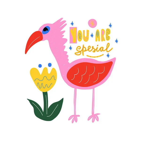Sei Speciale Uccello Divertente Lettere Multicolori Con Decorazione Mano — Vettoriale Stock