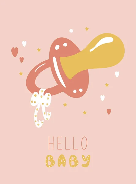 Baby Pacifier Handwritten Phrase Hello Baby Poster Children Room Greeting — Stock Vector