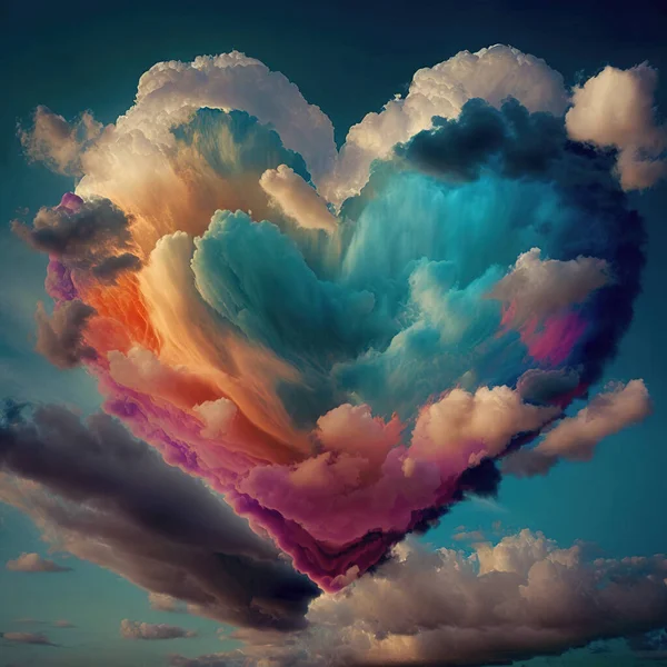 Colorful clouds in the shape of a heart in the sky. The concept of eternal love.