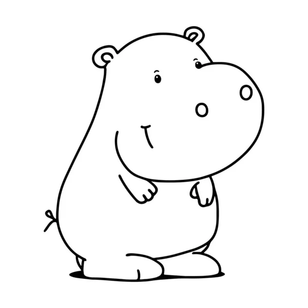 Coloring Page Cute Little Hippo — Stock Vector