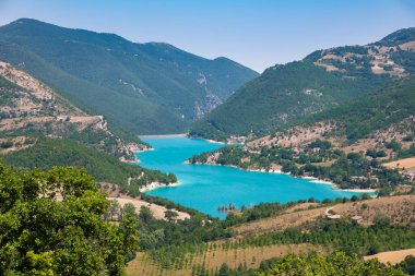 Beautiful Fiastra lake in Italy from above