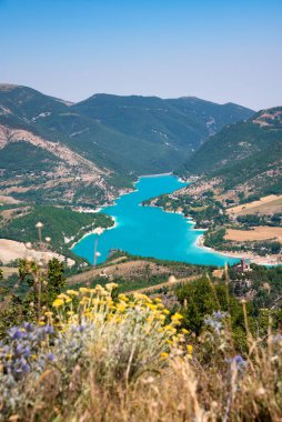 Beautiful Fiastra lake in Italy from above
