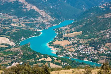 Beautiful Fiastra lake in Italy from above